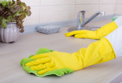 Technician performing gutter cleaning